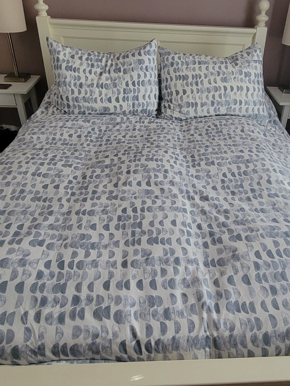 West Elm Half Moon Organic Duvet Cover & Sham Set Full/queen blue & white - Picture 4 of 4